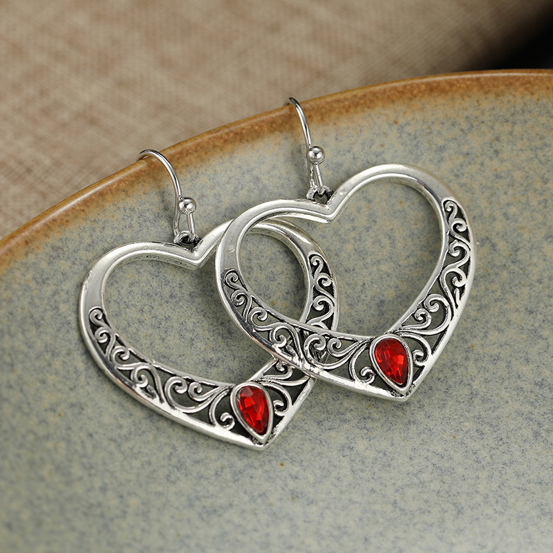 Vintage Bohemian Hollow Heart Earrings with Zirconia